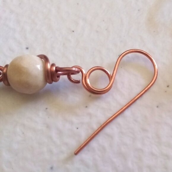 One-of-a-Kind! Beaded + Wire Wrapped Dangle Earrings! Turquoise Red Cream Copper - Picture 8 of 12